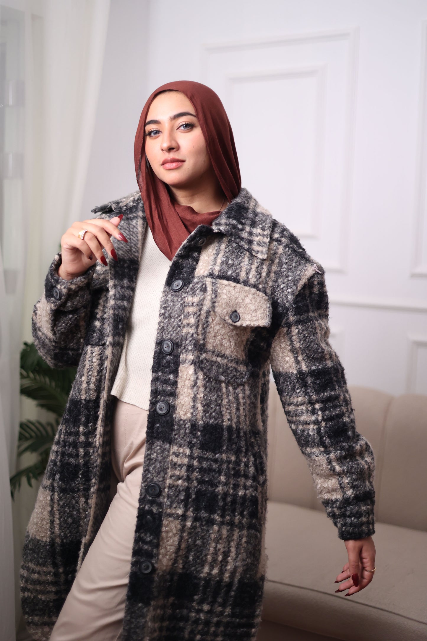 Long Plaid Wool Shirt