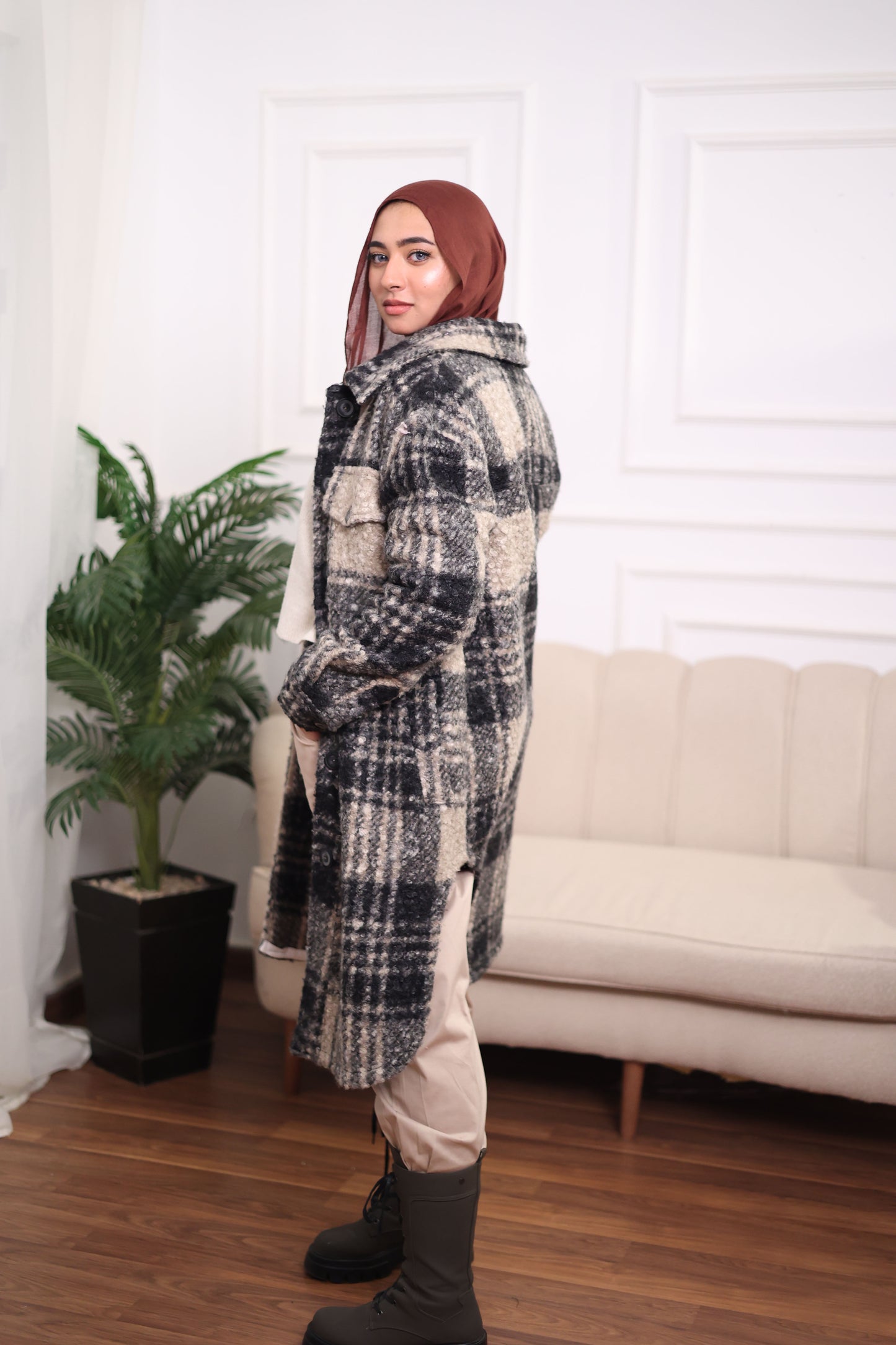 Long Plaid Wool Shirt