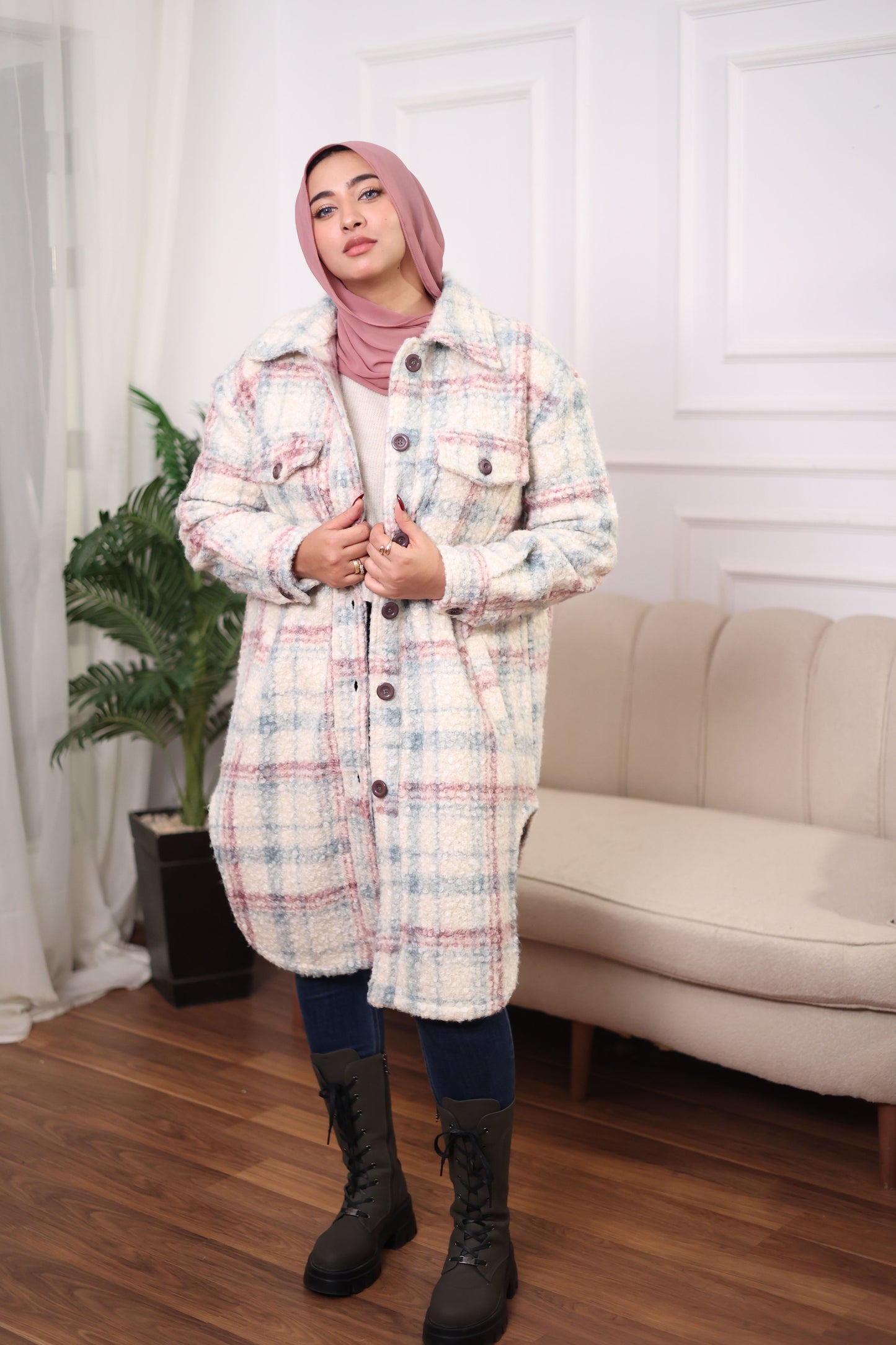 Long Plaid Wool Shirt