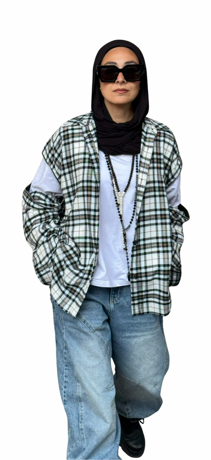 Wool Plaid Shirt with Zippered Sleeves