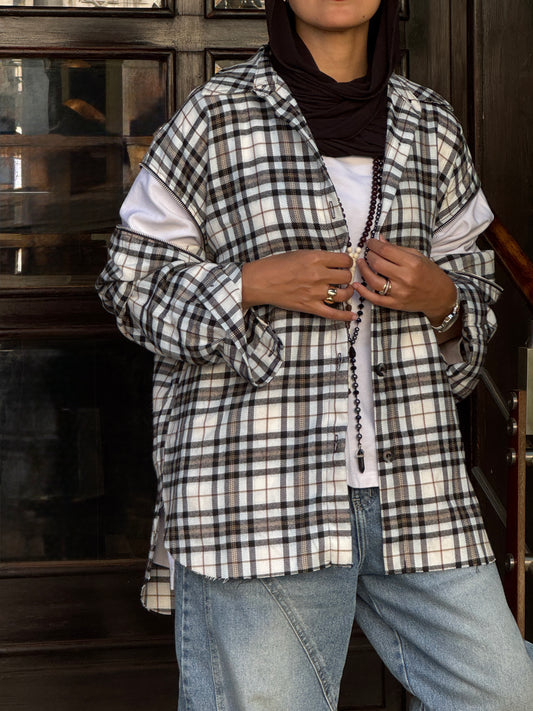 Wool Plaid Shirt with Zippered Sleeves