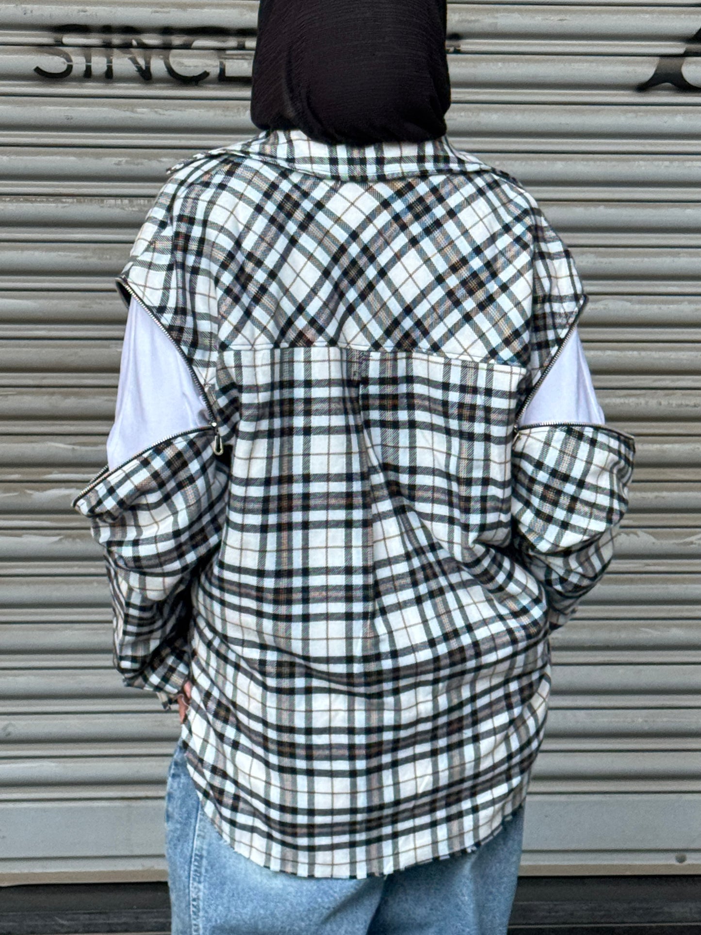 Wool Plaid Shirt with Zippered Sleeves