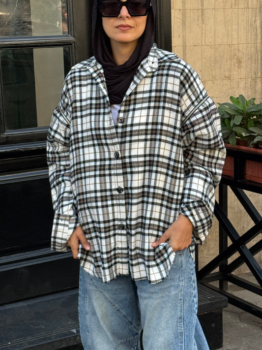Wool Plaid Shirt with Zippered Sleeves