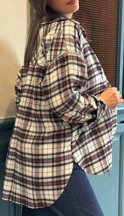 Wool Plaid Shirt with Zippered Sleeves