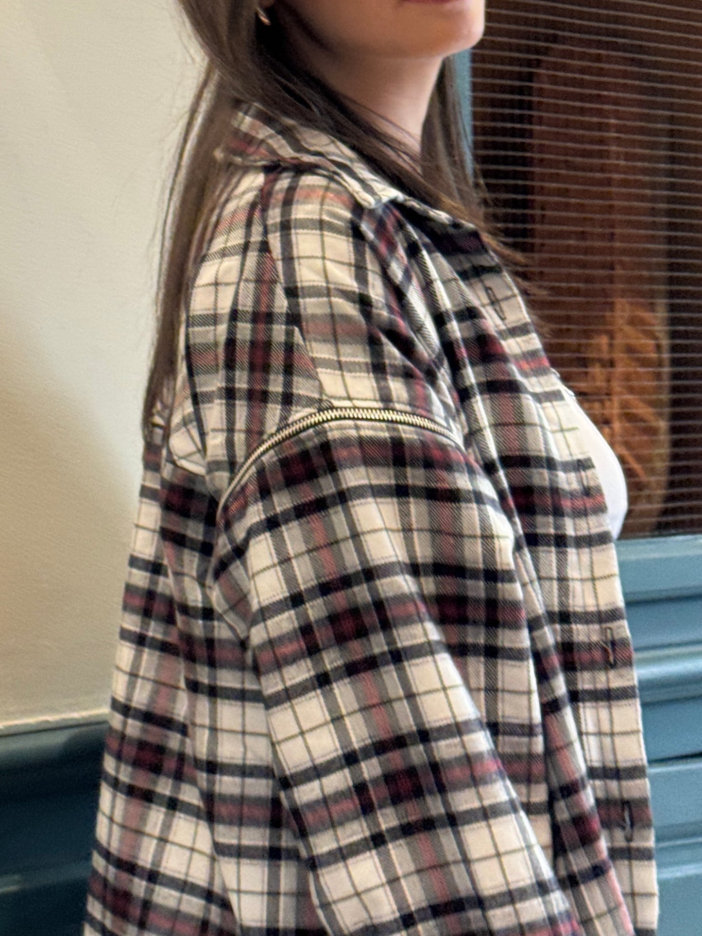 Wool Plaid Shirt with Zippered Sleeves