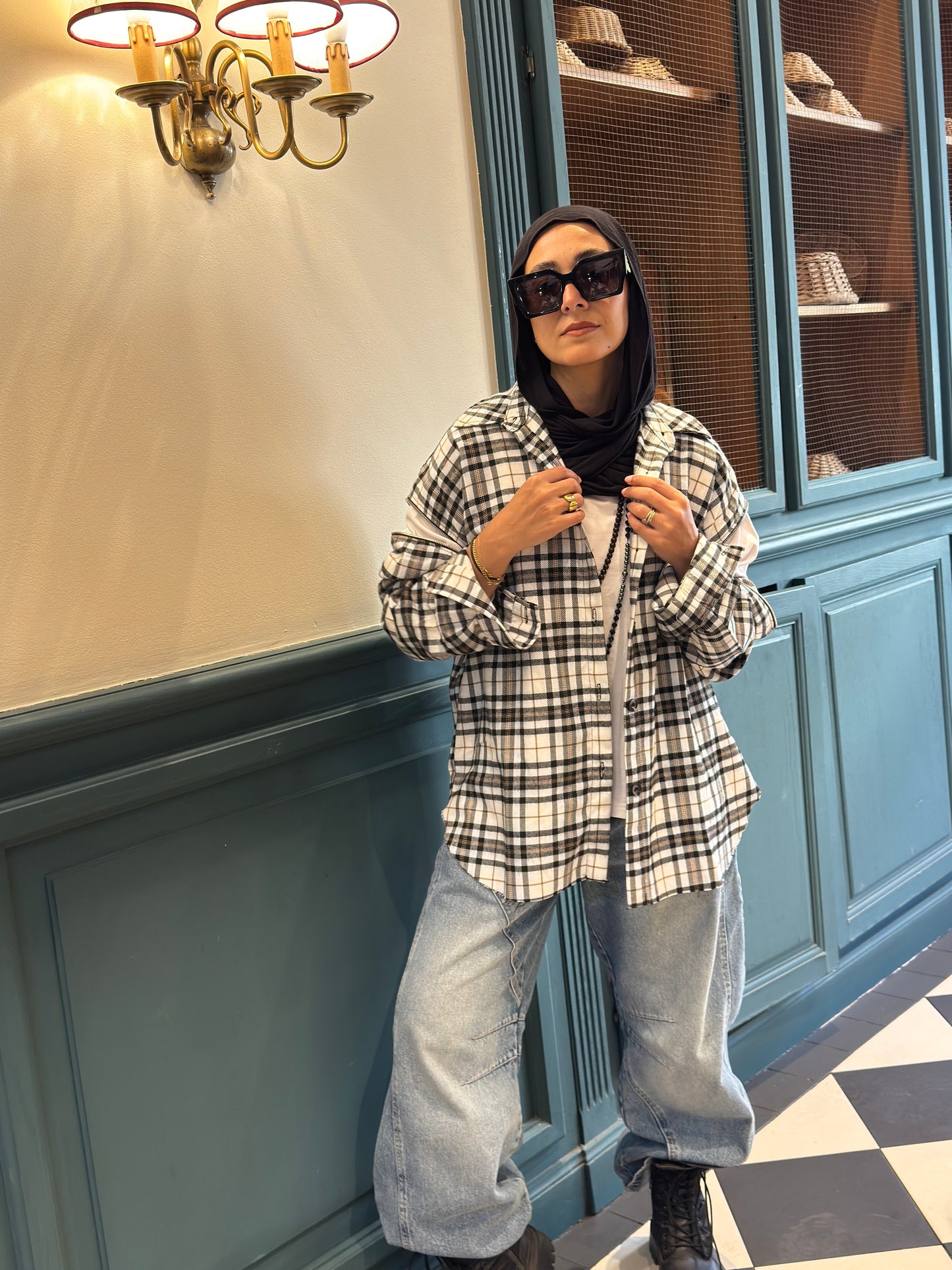 Wool Plaid Shirt with Zippered Sleeves